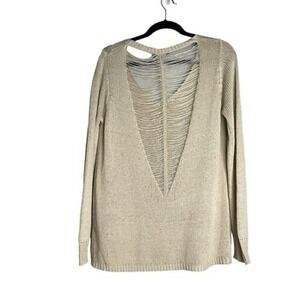 Solemio Cold Knits Beige V‎ Neck Long Sleeve Open Back Sweater S/M